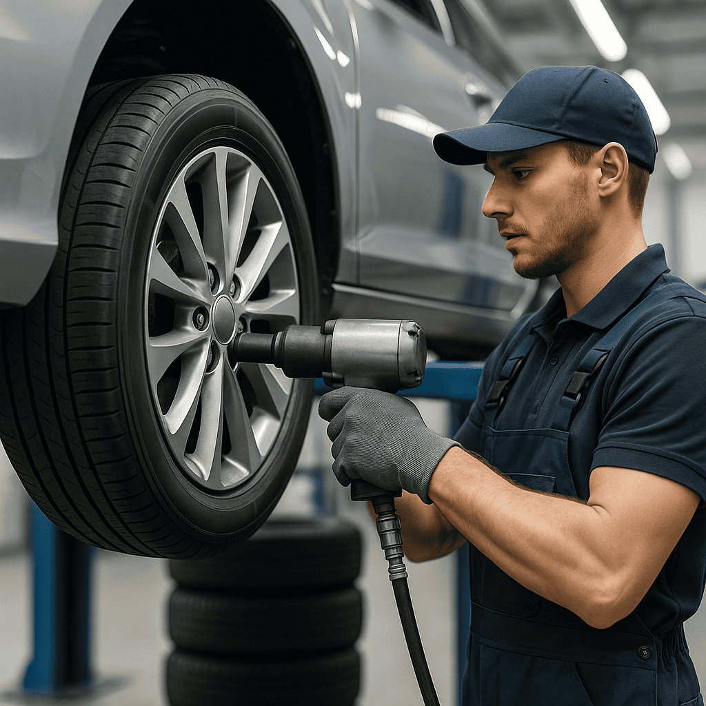 Hochwertige Autoreparatur bei Auto Werkstatt Kaiser in Fulda, professioneller Reifenwechsel.